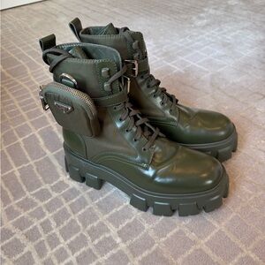 Prada Green Monolith Leather Combat Boots